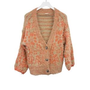 Altar’d State Tan Retro Floral Acrylic Sweater Cardigan Size Medium